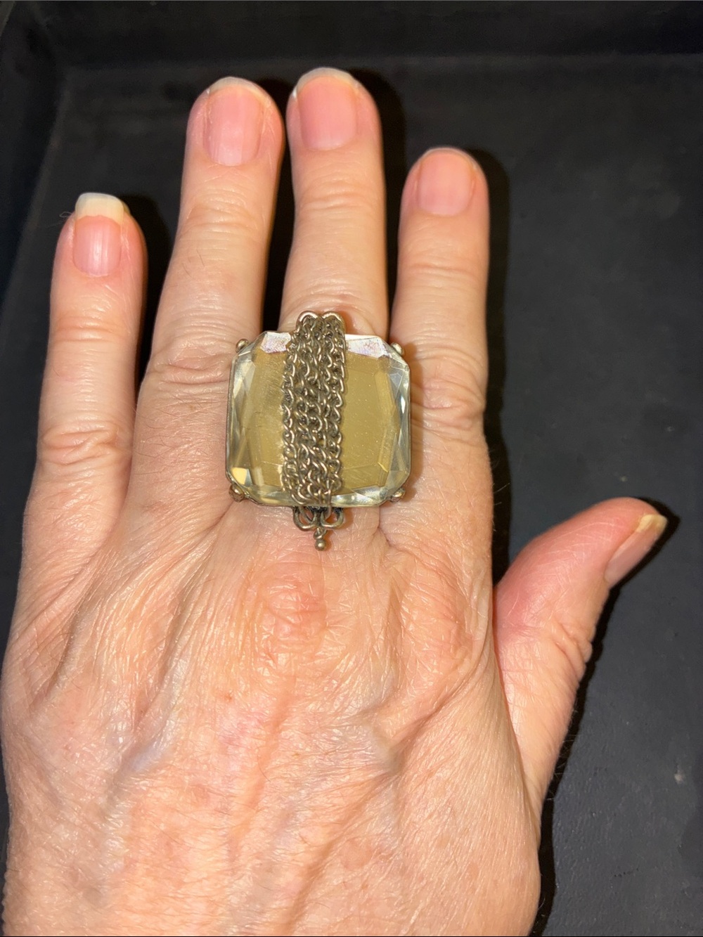 Statement Gold-Tone Chain Accent Cocktail Stretch Ring